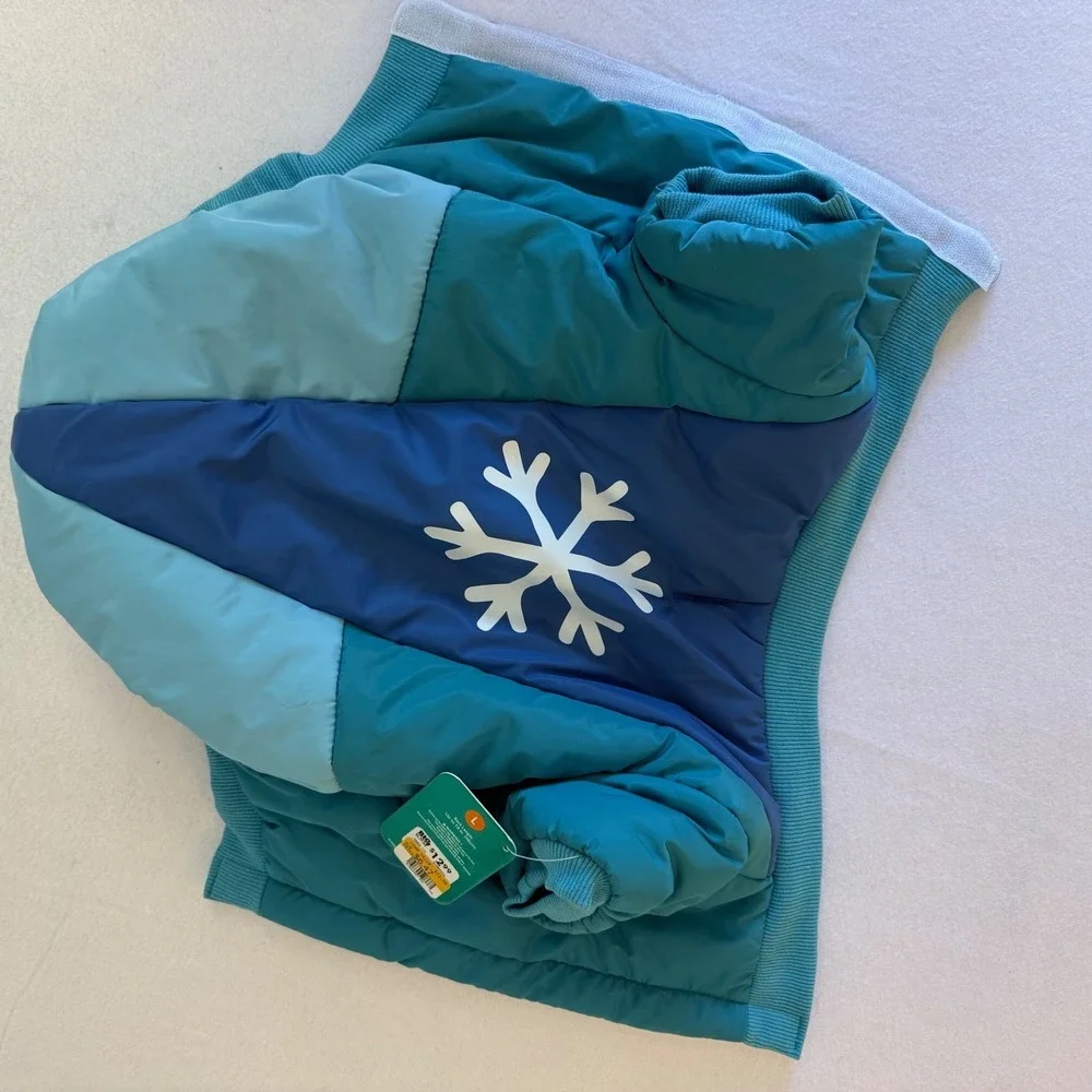 Posh Paws Blue Teal Snowflake Dog Puffer Jacket Fleece Lined Coat Large‎ NWT